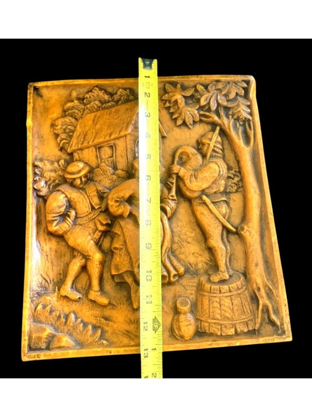 Vtg Belgian Hand-Carved Wax Relief Panel Breughel Style Scene Wall Art - Picture 5 of 5